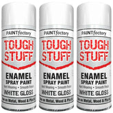 3X Paint Factory Tough Stuff Enamel White Gloss 400ml Spray Paint